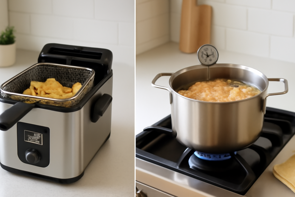 rasvakeitin ja kattila vierekkäin