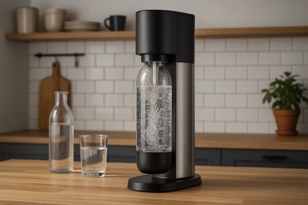 hiilihapotuslaite sodastreamin näköinen pöydällä