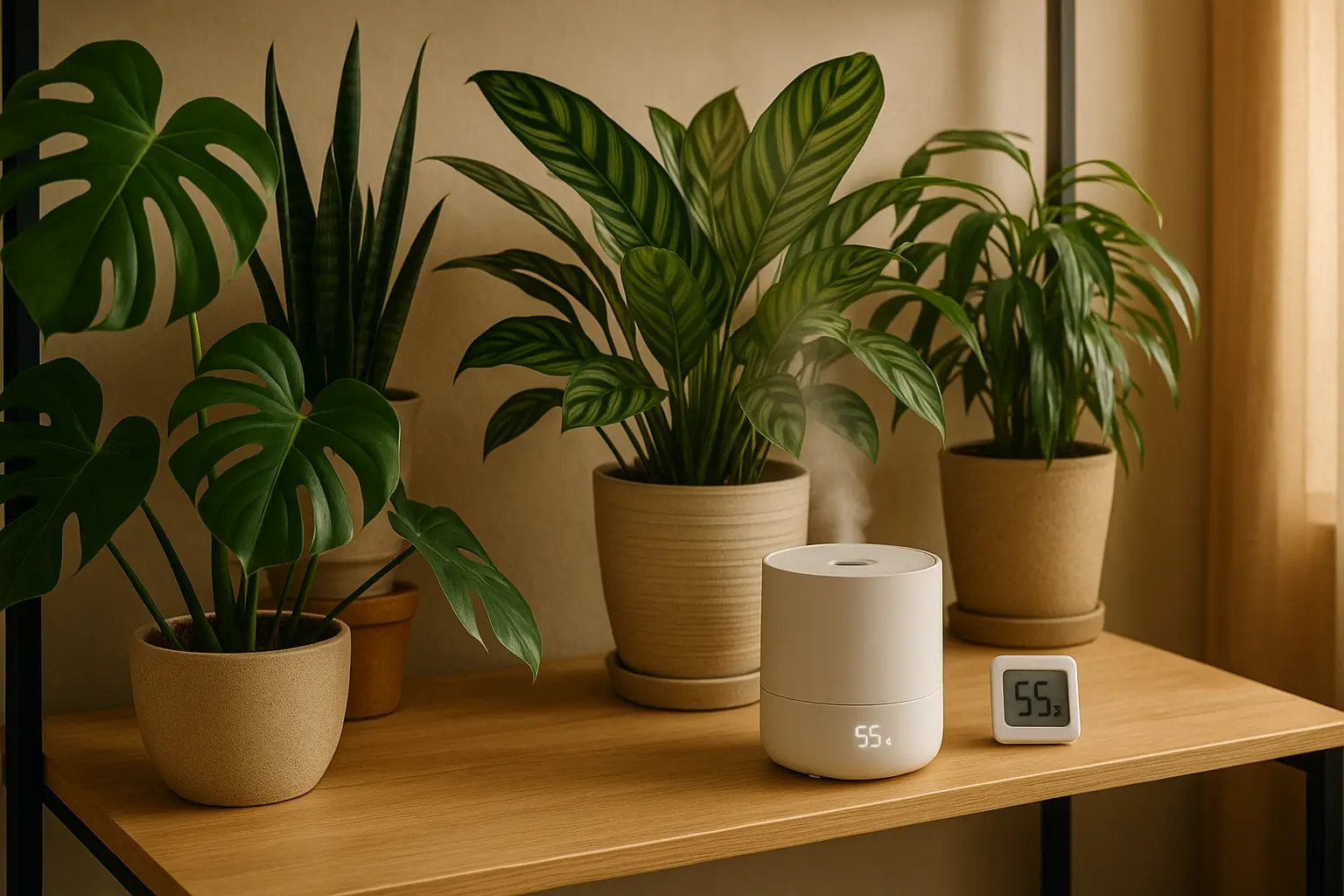 ilmankostutin ja kasveja