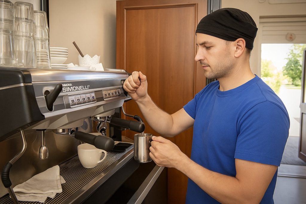 kahvikoneen käyttöä kahvilassa