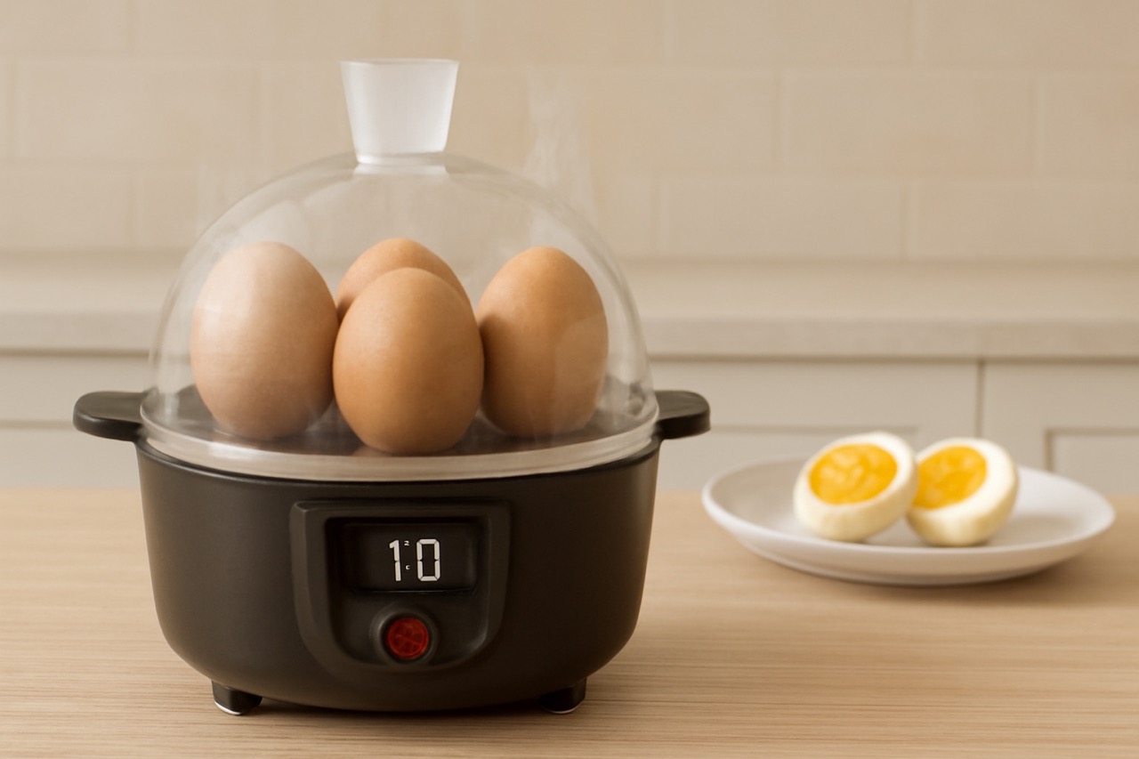 munankeitin keittiössä ja kananmunia pöydällä