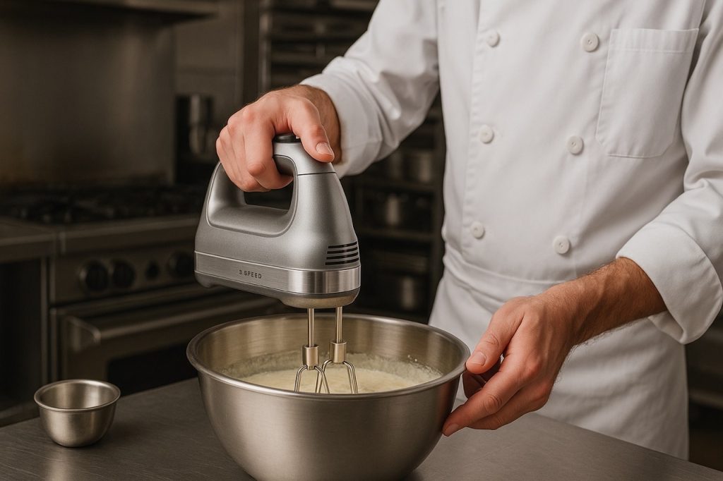 ammattikokki käyttää sähkövatkainta