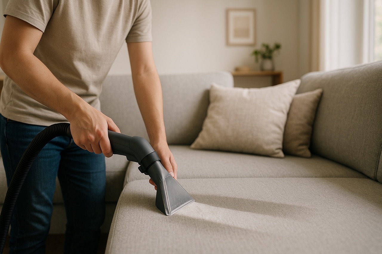 sohvan pesemistä tekstiilipesurilla