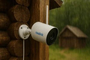 valvontakamera mökin seinässä