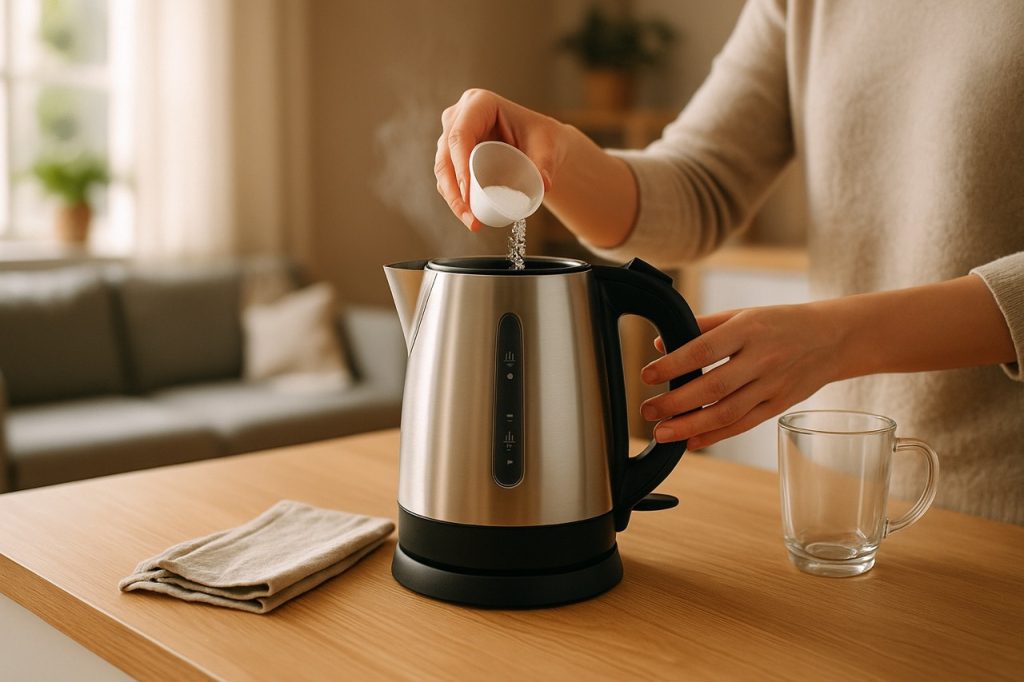 vedenkeittimen kalkinpoisto käynnissä